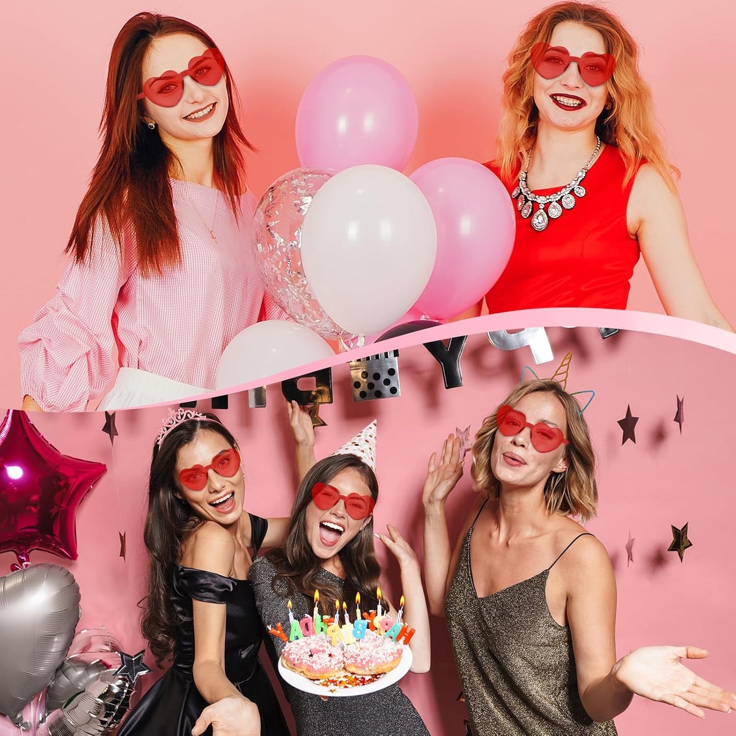 PLULON Heart Sunglasses for Women 5/12/25 Pcs, Heart Glasses Valentine Day Rimless Shaped Candy Color Fun Glasses Party Favor
