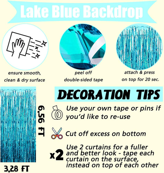 4 Pack Fringe Curtain Backdrop, 3.2Ft x 6.6Ft Blue Metallic Tinsel Foil Fringe Streamers Background for Photo Booth Birthday Wedding Baby Shower Easter Pool Ocean Underwater Party Decorations