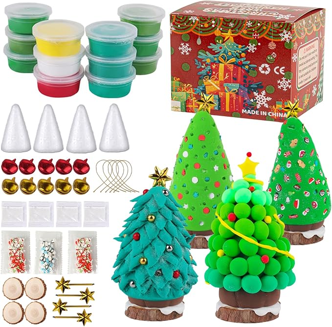 Christmas Trees Crafts Sets,Air Dry Clay Kits for Kids,Modeling Clay Christmastree DIY Sets,Christmas Stocking Stuffers Perfect for Winter Children's Holiday Party Decoration Gifts