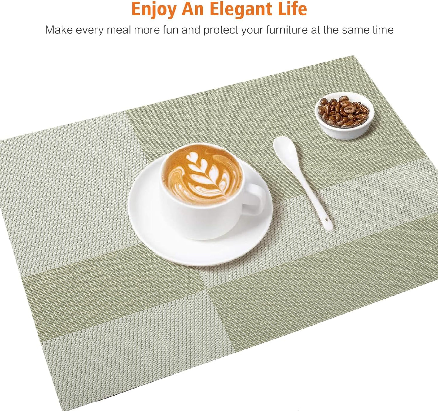 Placemats Set of 12,Washable,Heat and Stain Resistant Indoor/Outdoor Place mats,Vinyl Woven Non Slip Table Mats for Restaurant Table Protection,PVC Placemats(Green, 12PCS)