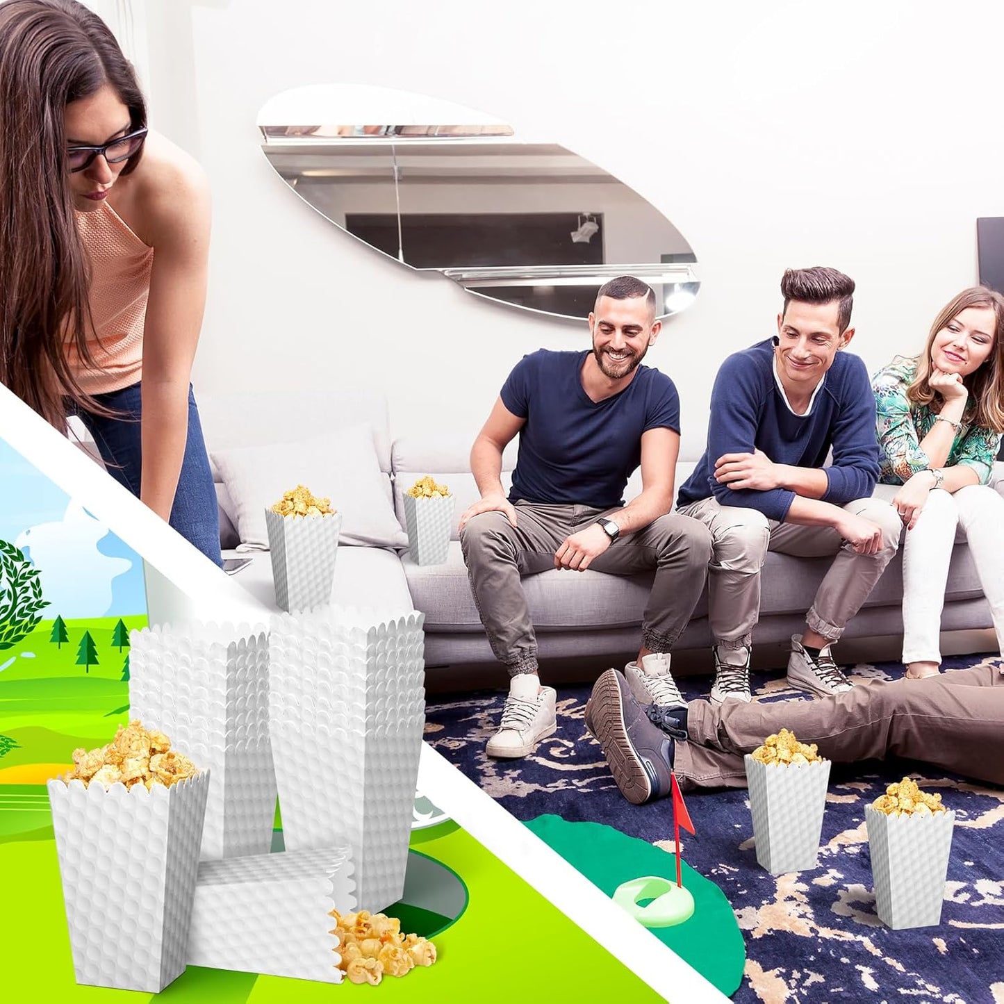Funtery 24 Pcs Party Popcorn Boxes Popcorn Bags Buckets Container Holder Sport Party Favors for Sport Supplies Decorations(Golf)