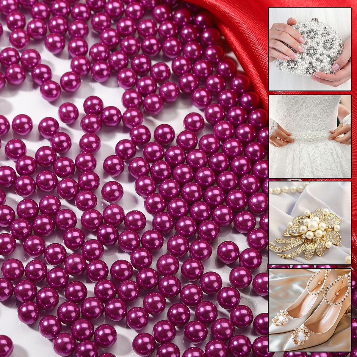 2200 Pcs Undrilled Holeless ABS Faux Pearl Beads for Vase fillers, No hole Round Pearls for Cosmetic Boxes, DIY Parts, Table Scatter, Wedding, Birthday Party Home Decorating (Dark Purple, 6mm)
