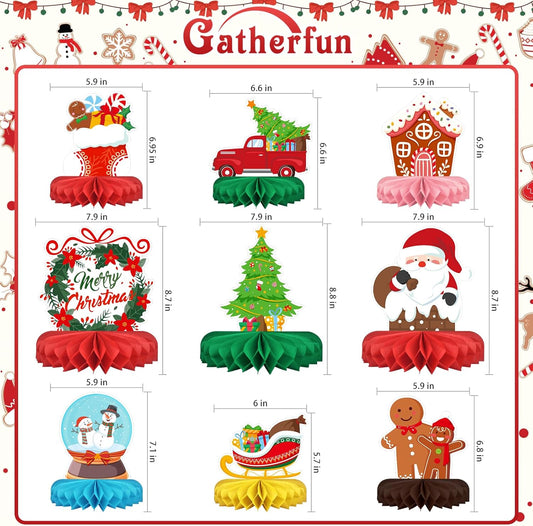 Merry Christmas Party Decorations Bundle - Includes Festive Christmas Honeycomb Centerpieces ,Santa Claus Snowman Table Toppers, Perfect for Classroom Decor, Christmas & Winter Birthday Party Supplies