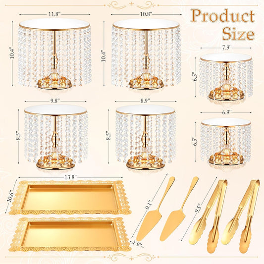 12 Pieces Gold Cake Stand Set, Vintage Cake Display Stand with Crystal Edge and Cupcake Display Tray, Dessert Table Display Set for Wedding Party Baby Shower Anniversary Celebration