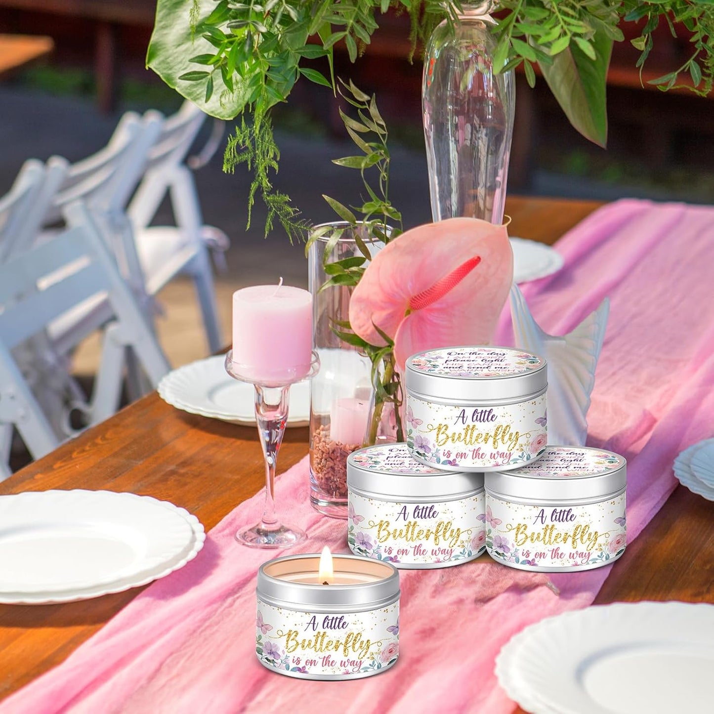 MTLEE 24 Pcs Butterfly Baby Shower Party Favors Candles Lavender Scented Baby Shower Favors for Guests Rustic Tealights Candles Gender Reveal Return Gifts Girl Boy(1.2 Oz, Gold)