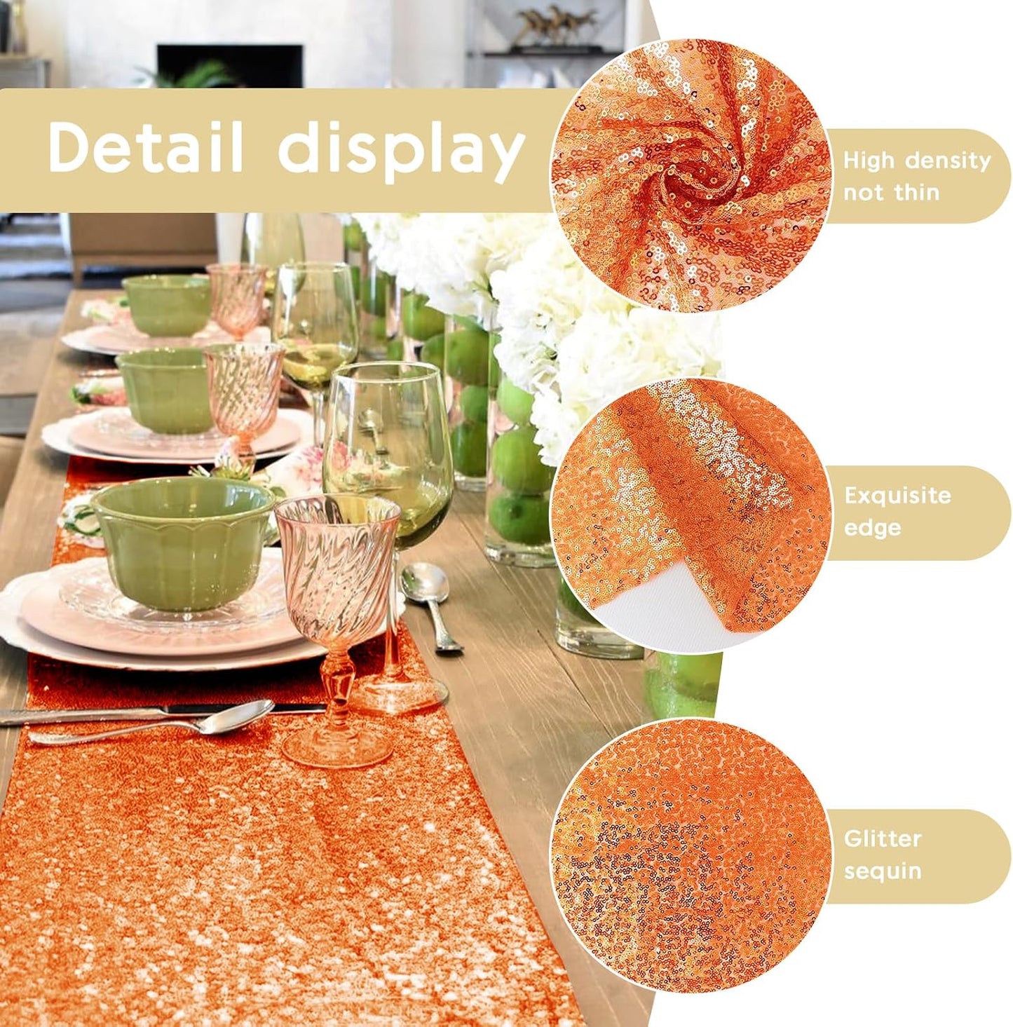 6 Packs 12 x 72 inches Sequin Table Runner, Orange Glitter Table Runner for Birthday Party Supplies Wedding Engagement Baby Shower Holiday Celebration Event Decorations