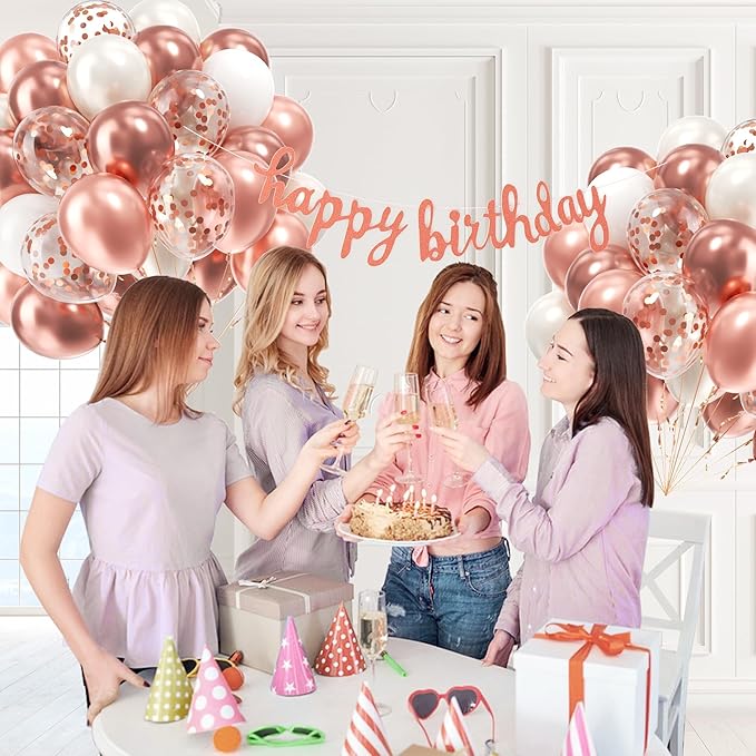60pcs Rose Gold Balloons 12inch with Pearl White Rose Gold Confetti Balloons for Engagement Bridal Shower Wedding Birthday Party Decorations