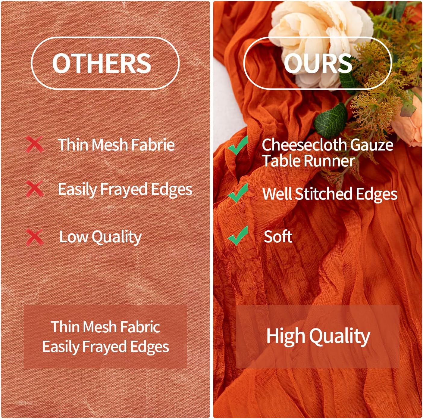 6 Pack Terracotta Cheesecloth Table Runner, 120 Inch Boho Gauze Table Runner Long Sheer Fabric for Wedding Baby Shower Birthday Party Centerpiece Decoration