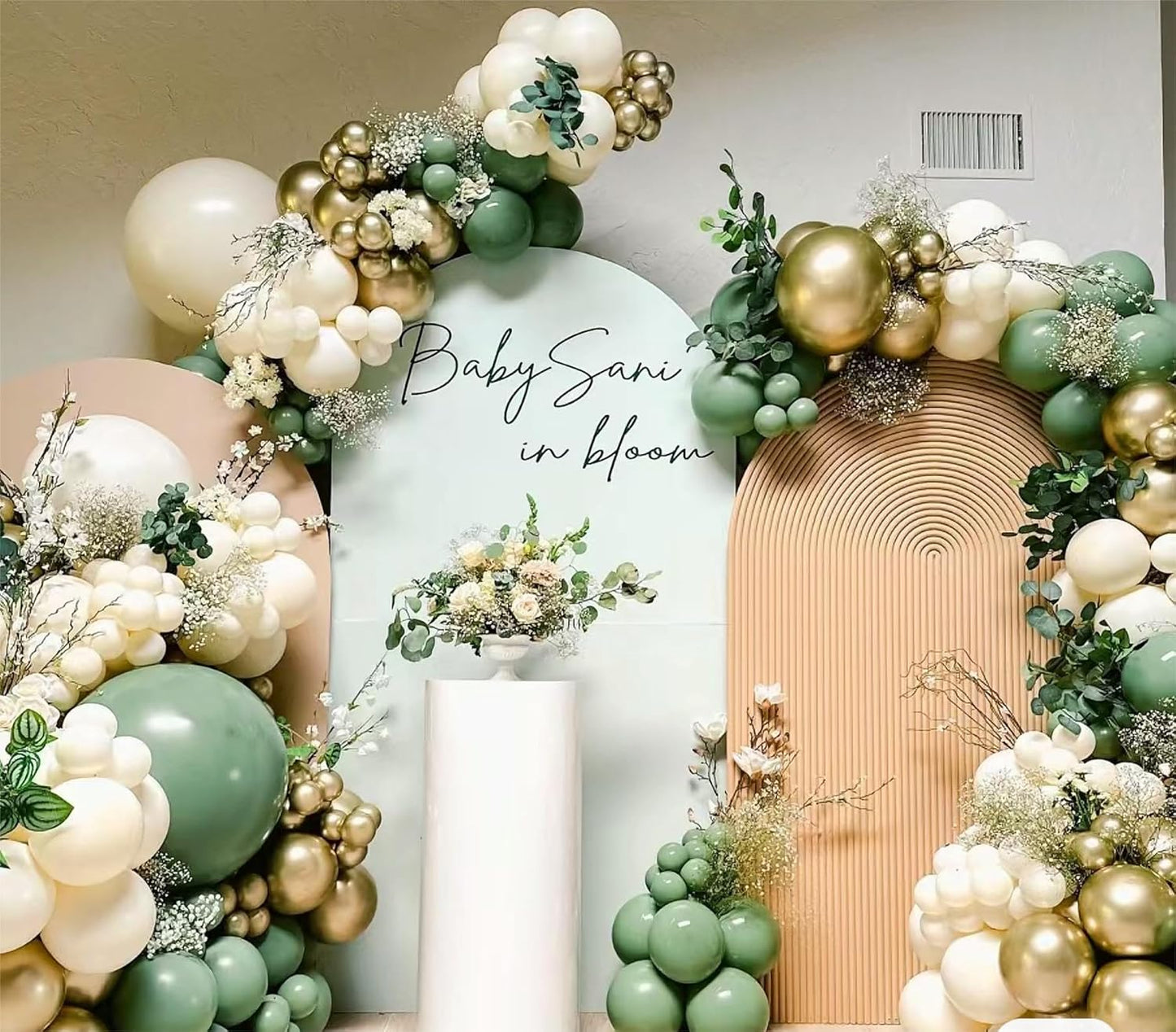 Sage Green White Gold Balloon Garland Arch Kit, 146Pcs Latex Balloons Different Sizes 18 12 10 5 Inch for Birthday Baby Shower Gender Reveal Wedding Party Decoration