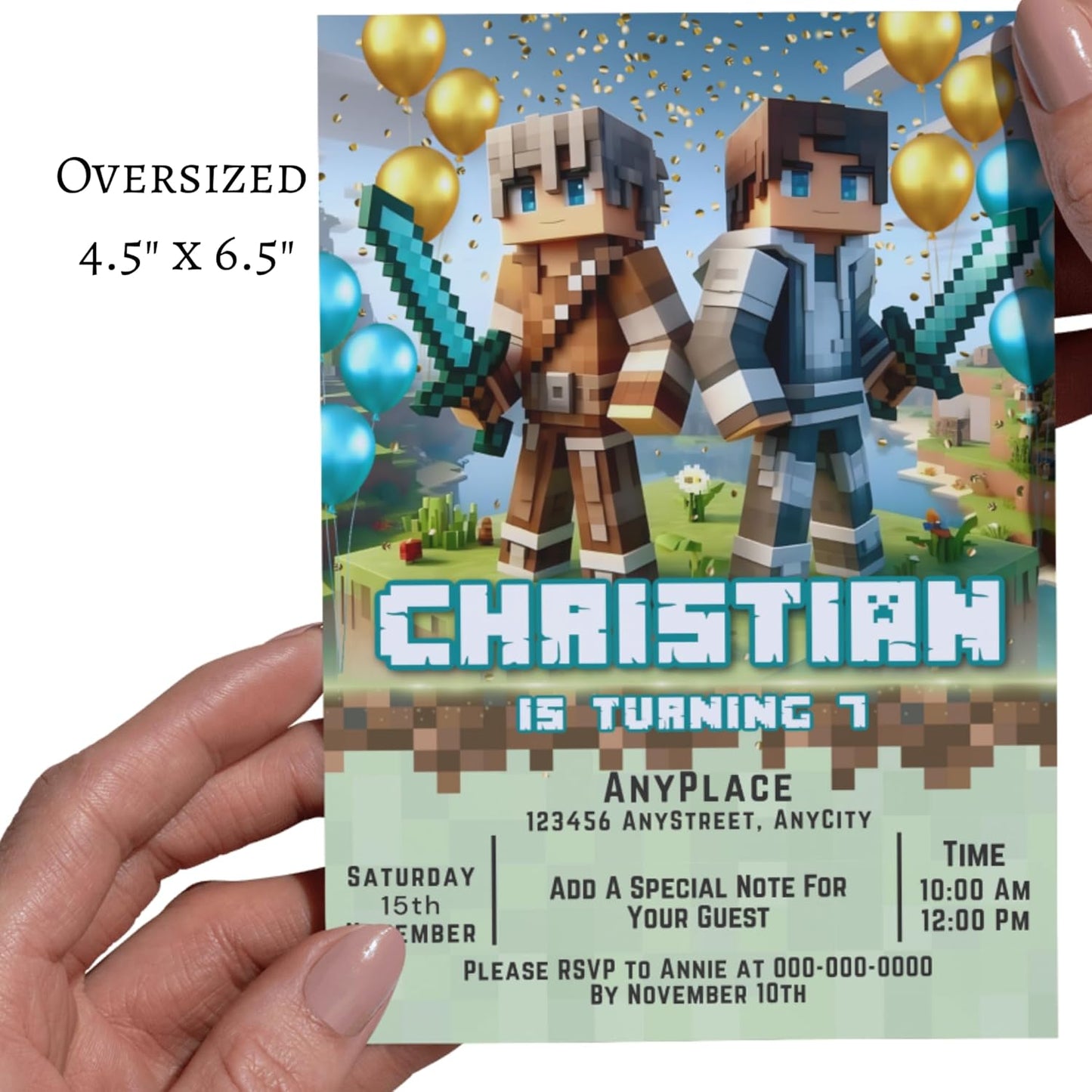 Fully Customizable minecraft Birthday Party Invitations, 4 x 6 inches, with Self-Sealing Envelopes, Gaming Theme Design, minecraft Birthday Invitations for Boys and Girls (Minecraft/Friend's)