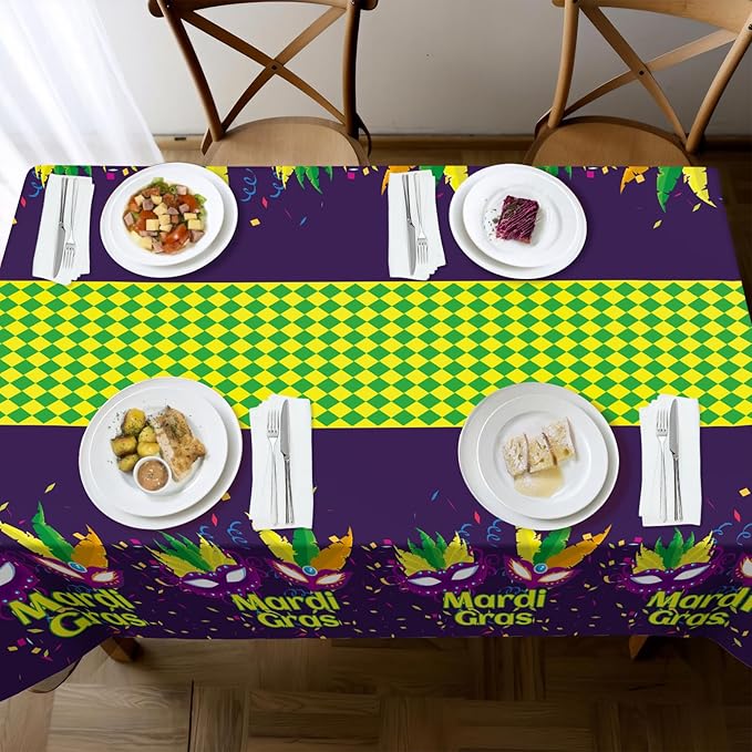 Childom Mardi Gras Decorations,3 Pack Disposable Plastic Tablecloths for Rectangle Table 54" x 108" Mardi Gras Tablecloths for Party Decor,Table Cloths for Birthday,Home,Dinner,Carnival,Party Supplies