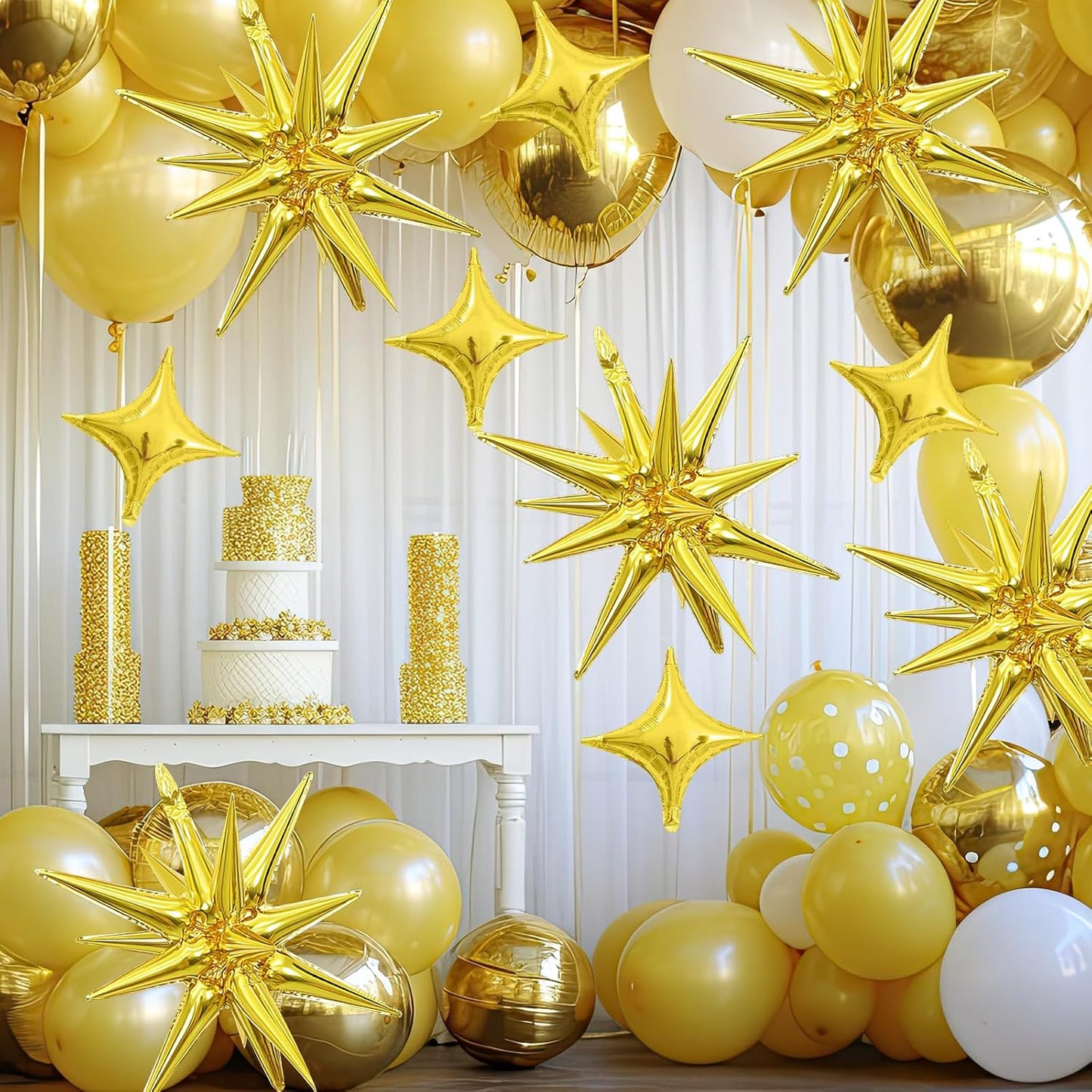 Gold Star Balloon,Gold 6Pcs 22Inch Explosion Star Balloons and 10Pcs 10Inch Four Angle Balloons Kit for Birthday Graduation Anniversary Baby Shower Wedding Party Decorations