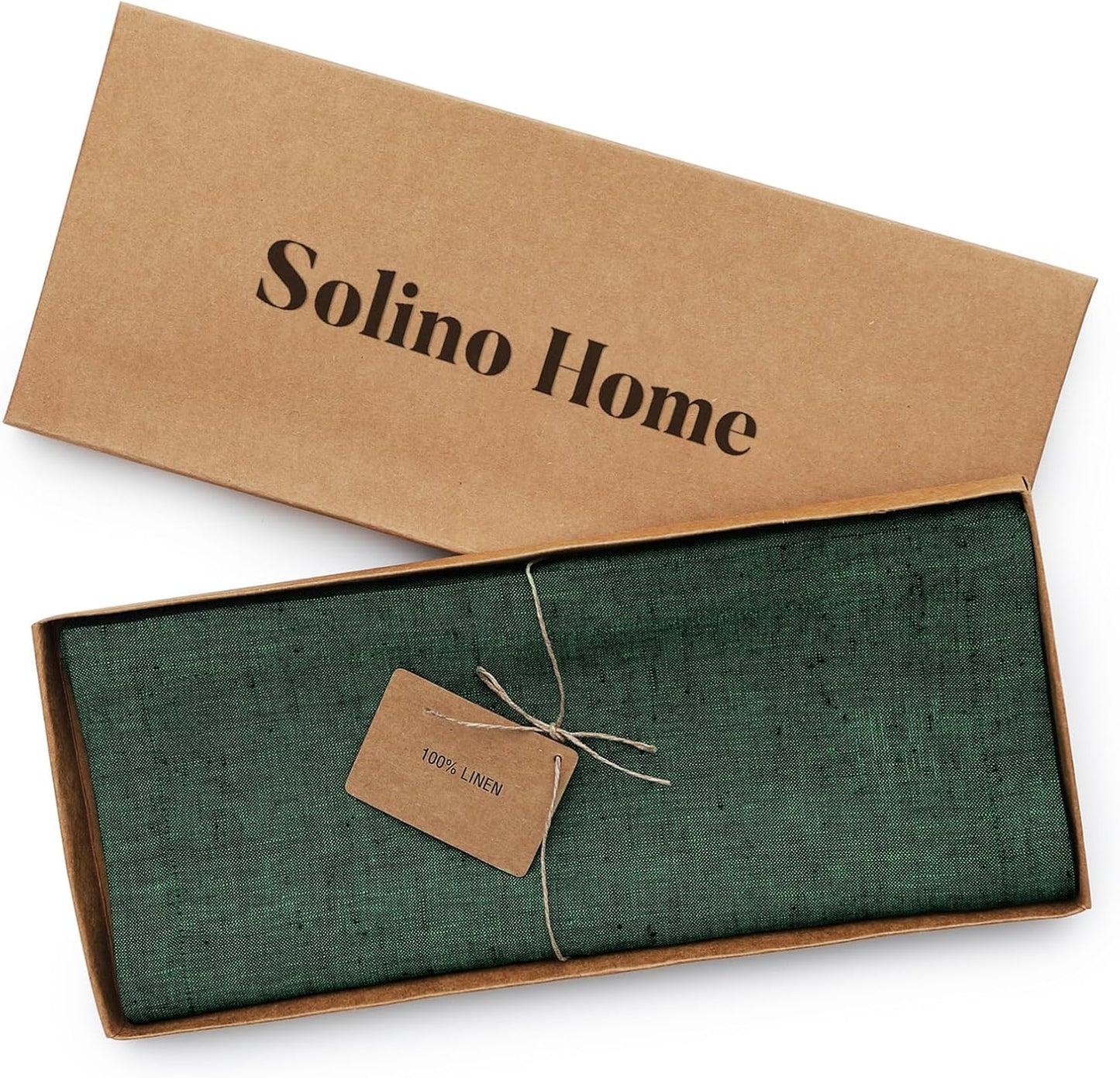 Solino Home Linen Table Runner 156 Inches Long - Athena, 100% Pure Linen Forest Green Table Runner 14 x 156 Inch for Dining, Fall, Autumn, Thanksgiving, Christmas