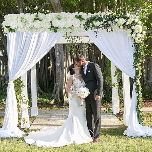 Wedding Arch Artificial Flowers Set - 10Pack White Faux Floral Silk Fake Rose Arrangements Realistic 3D Flower Row for Wedding Party Dining Table Reception Ceremony Centerpiece 20''*9.4''*3''