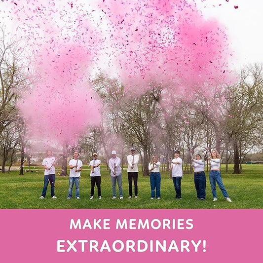 24” X-large Gender Reveal Confetti & Powder Smoke Cannon | 2 Pink Poppers | Biodegradable | Alternative to Gender Reveal Smoke Bombs Extinguisher | Baby Gender Reveal Decorations | TUR Party Supplies