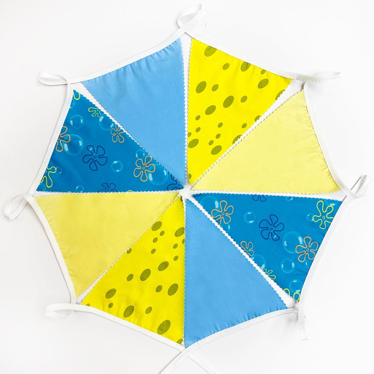 32Ft Cartoon Sponge Party Decorations Yellow Blue Flowers and Bubble Printed Triangle Flag Pennant Banner Fabric Garland Streamer for Kids Sponge Birthday Crtoon Baby Shower Party Decor
