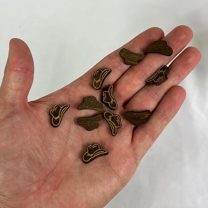 Confetti - Engraved Wood - Rustic Wooden Wedding Decor Party Table Scatter Decorations (Cowboy/Cowgirl Hat) | Dark Walnut