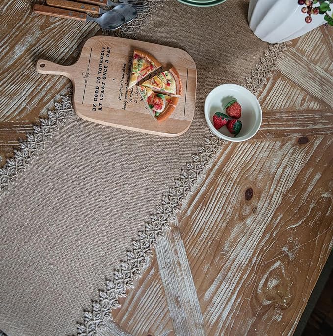 Natural Jute Table Runner, Burlap Style Table Runner, Rustic Farmhouse Table Runner Country Vintage for Wedding, Party Table Decorations, Boho Décor Jute Gold Tassel 12x55 inch TAB28