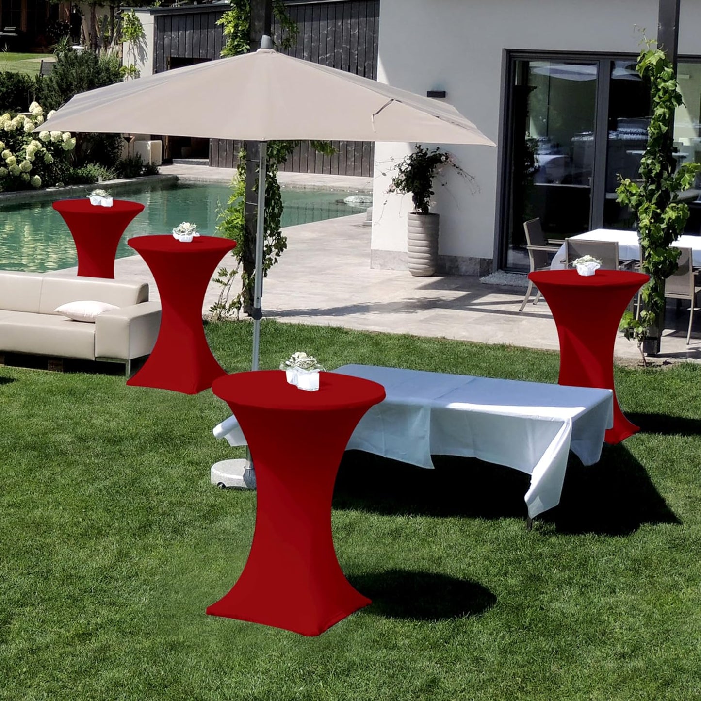 Cocktail Table Covers-Spandex Round High Top Table Cloths 8 Pack 32x43 Inch-Red Stretch Fitted Bar Tall Tablecloth for Pub Bistro Highboy Party Event Banquet Height Folding Satnding Tables