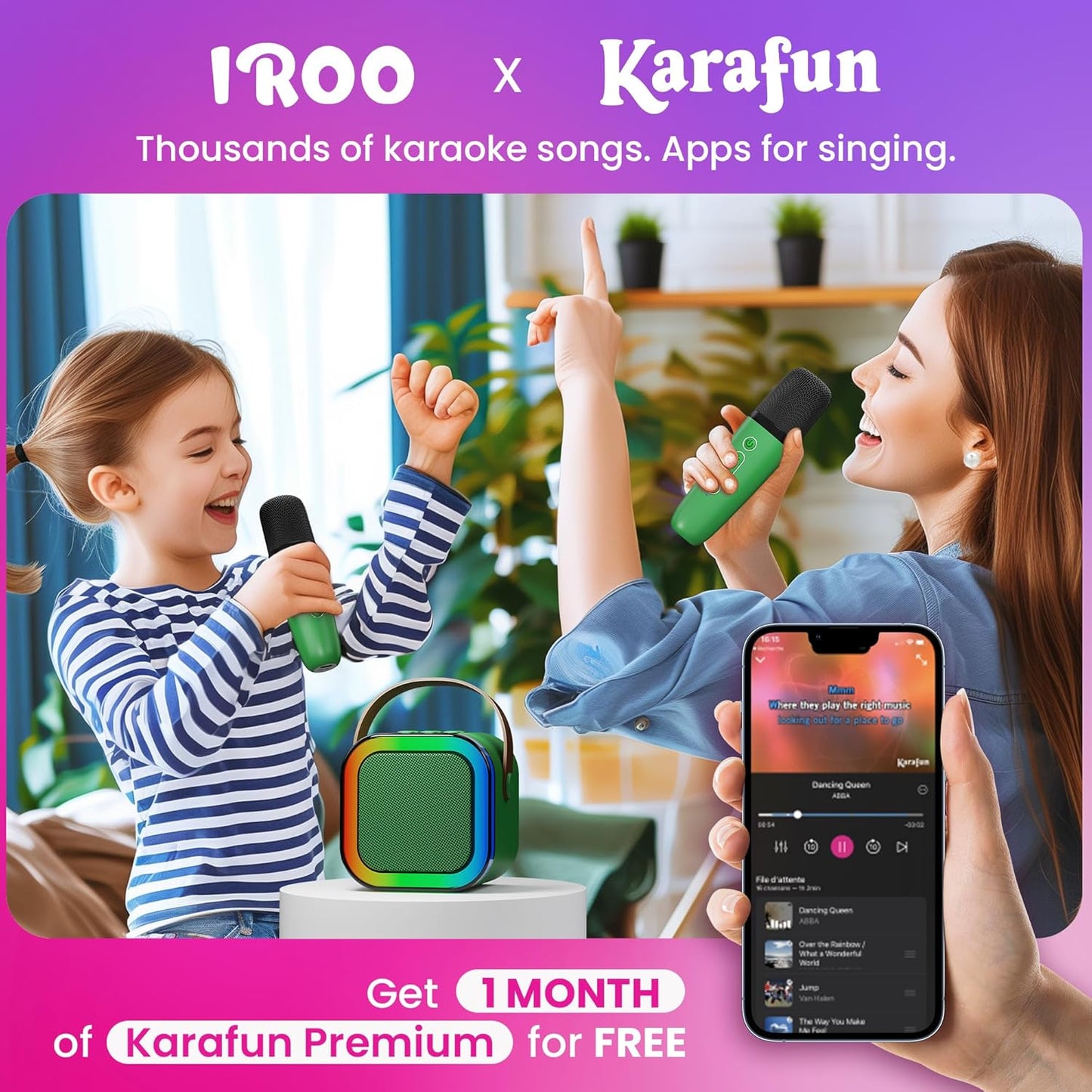 Mini Karaoke Machine for Kids, 2025 TOP Toys Christmas Birthday Gifts Ideas for Girls Ages 4, 5, 6, 7, 8, 9, 10, 12+ Years Old, Portable MP3 Player with 2 Wireless Mics for Party