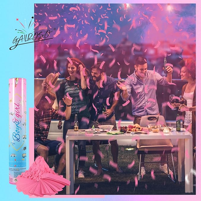 Gender Reveal Confetti Cannon,4 Pink Safty Corn Powder Smoke Party Poppers Shoots 20-25ft,12 inch Upgrade Firmware Baby Shower