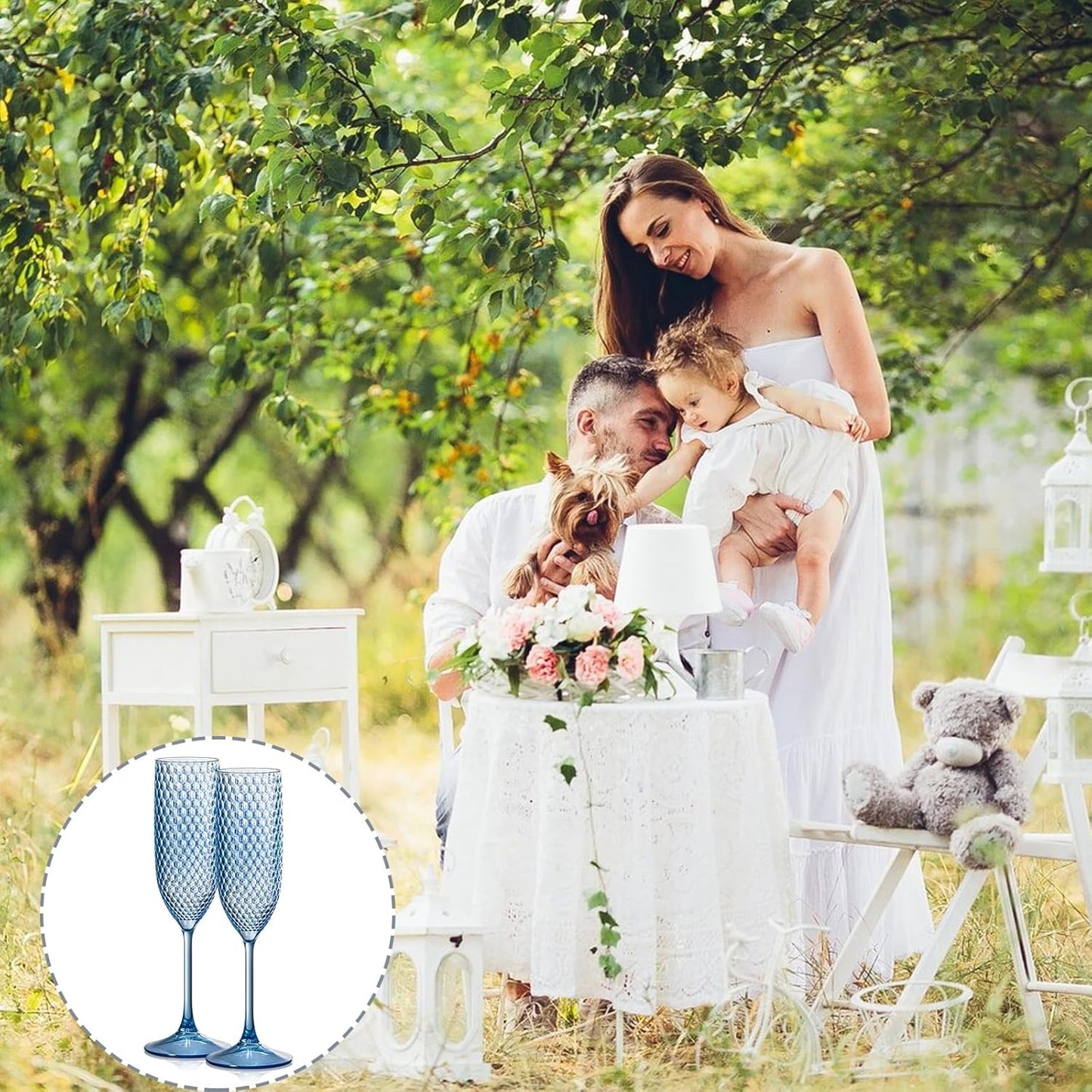 24 Pack Plastic Champagne Flutes Vintage Light Blue Goblet Champagne Glasses Unbreakable Wedding Toasting Glasses Diamond Wine Glasses Crystal Wine Cups Clear Drinking Glasses 5.5 OZ for Bridal Shower