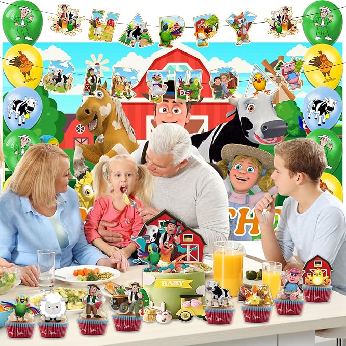 42pcs Lai Granja De Zenoon Party Decoration Pack Includes,Banner,Cake Topper,Blackdrop,Balloons for Zenoon party decoration
