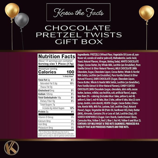 KREMERY Creamy Chocolate Cravings - Birthday Treats, Chocolate Covered Pretzel Twists Gift Basket, in Sectional Gift Box + Greeting Card (12 Pretzels, Assorted Sweet Toppings) Food Assortments