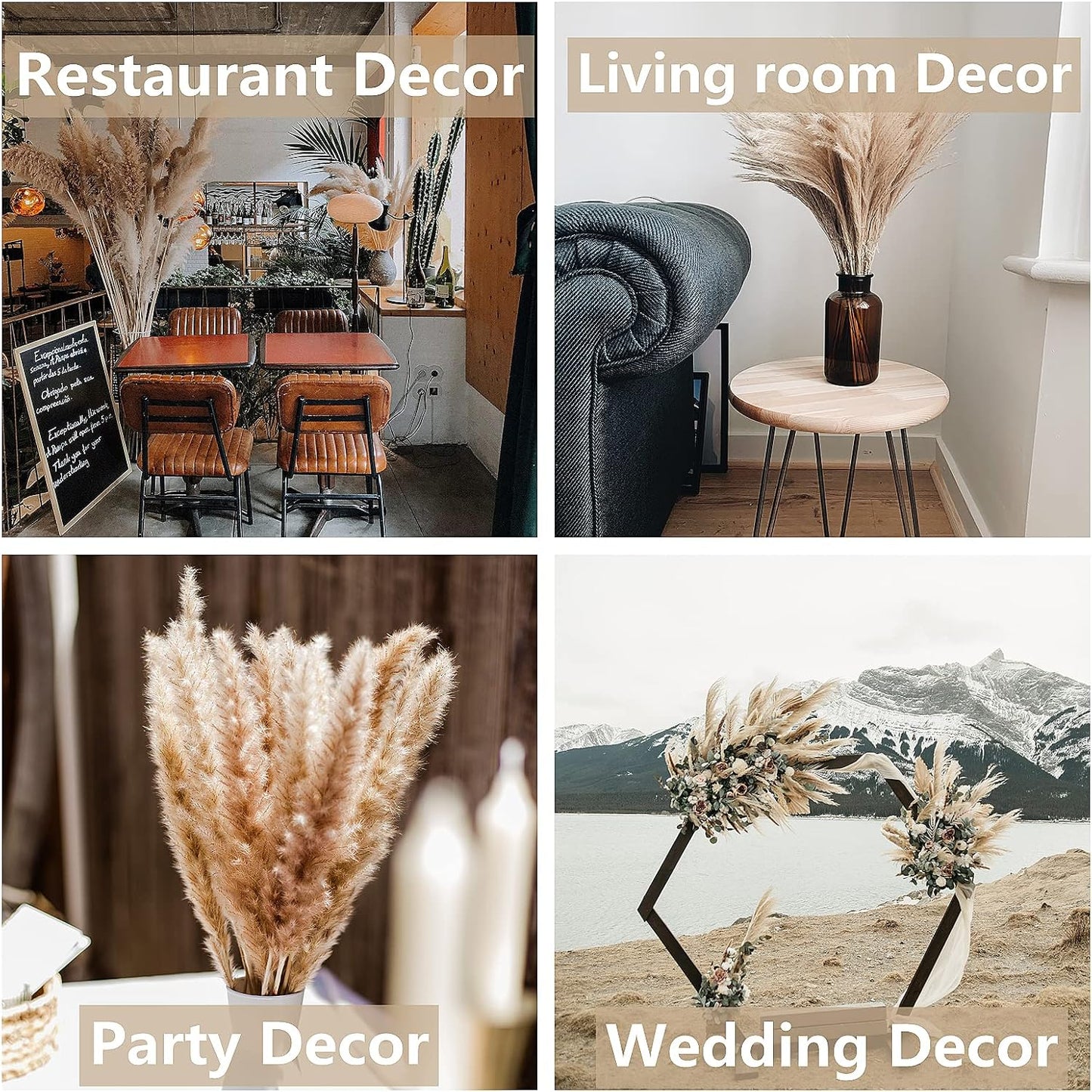 125 PCS Dried Pampas Grass Bouquet, Boho Table Decor, Bunny Tails Dried Flowers, Brown Pampas, White Pampas Grass for Weddings, Home Decor, Rustic Parties, and Baby Shower Decorations