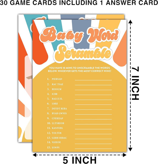 YSTEP Boho Sunshine Baby Shower Games for Boy, 30 Baby Word Scramble Game Cards with 1 Answer Card, Gender Reveal Party Supplies Favors (5"x7") -A01