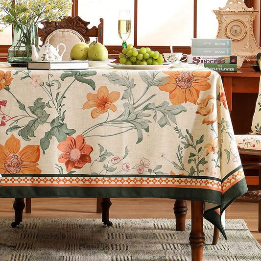 French Extra Long Tablecloth for Rectangle Table,Linen Orange Floral Wrinkle Resistant Tablecloths,Decor Table Cover for Kitchen,Dining,Party,Thanksgiving,Christmas,63"*110"-Milch