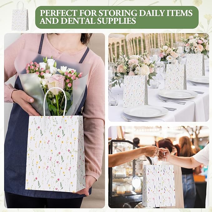 Resholder 30 Pcs Wildflower Paper Gift Bags with Handles Spring Floral Party Favor Bags Colorful Flower Goodie Gift Candy Treat Pouches for Wedding Bridal Shower Baby Shower Birthday Spring Tea Party