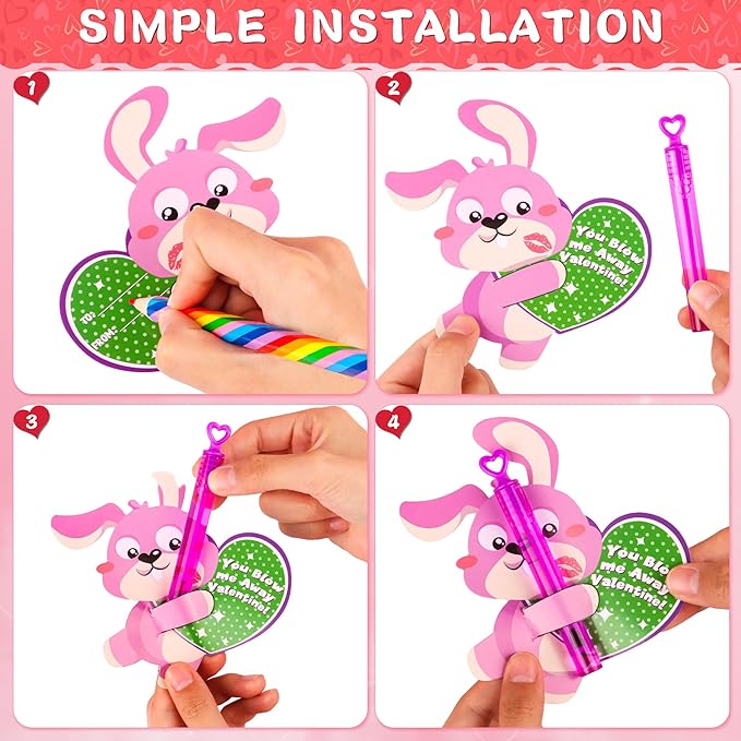 30 Pack Valentines Day Gifts for Kids School Mini Bubble Wands with Valentines Animals Valentines Cards for Kids Classroom, Valentines Day School Prize Party Favors Classroom Exchange Gift Set
