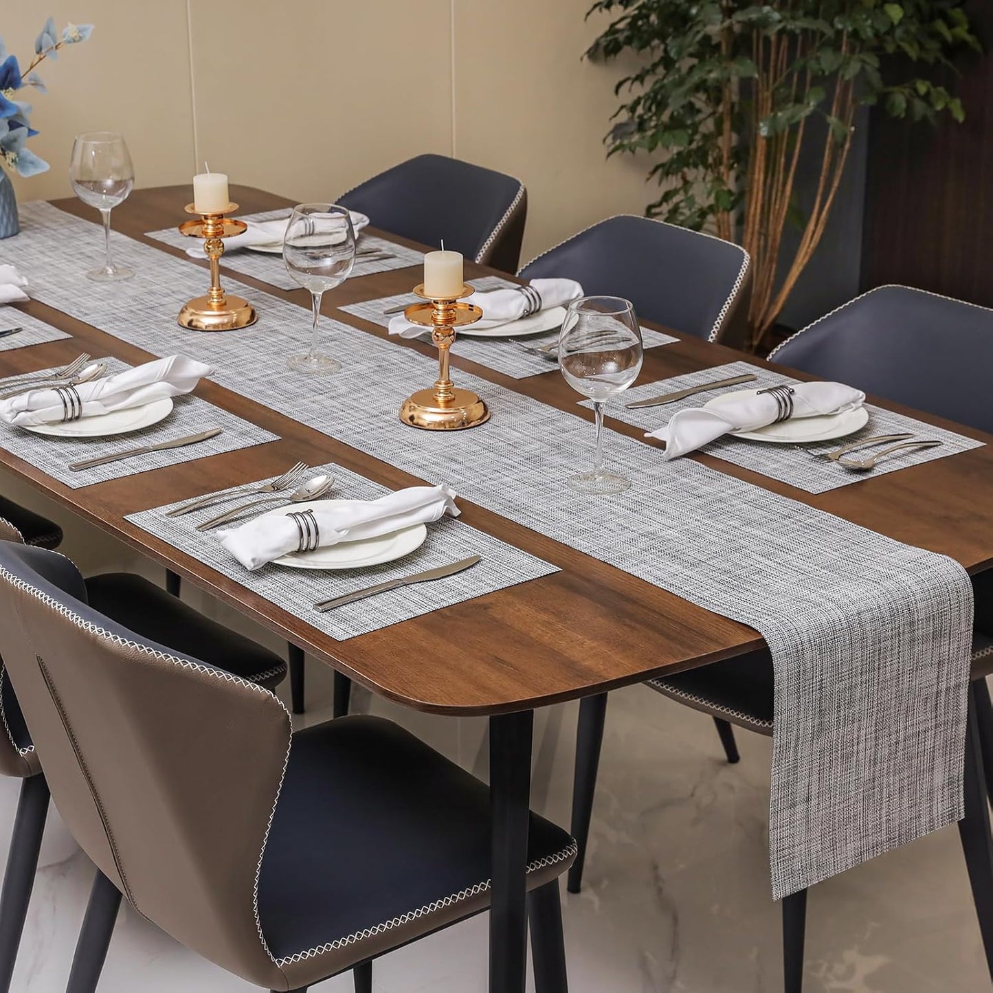 Myir JUN Table Runner, Vinyl Table Runner Indoor Arbitrarily Cropped Runner for Table Heatproof for Home Party (Light Gray, 12 x 94 inch)