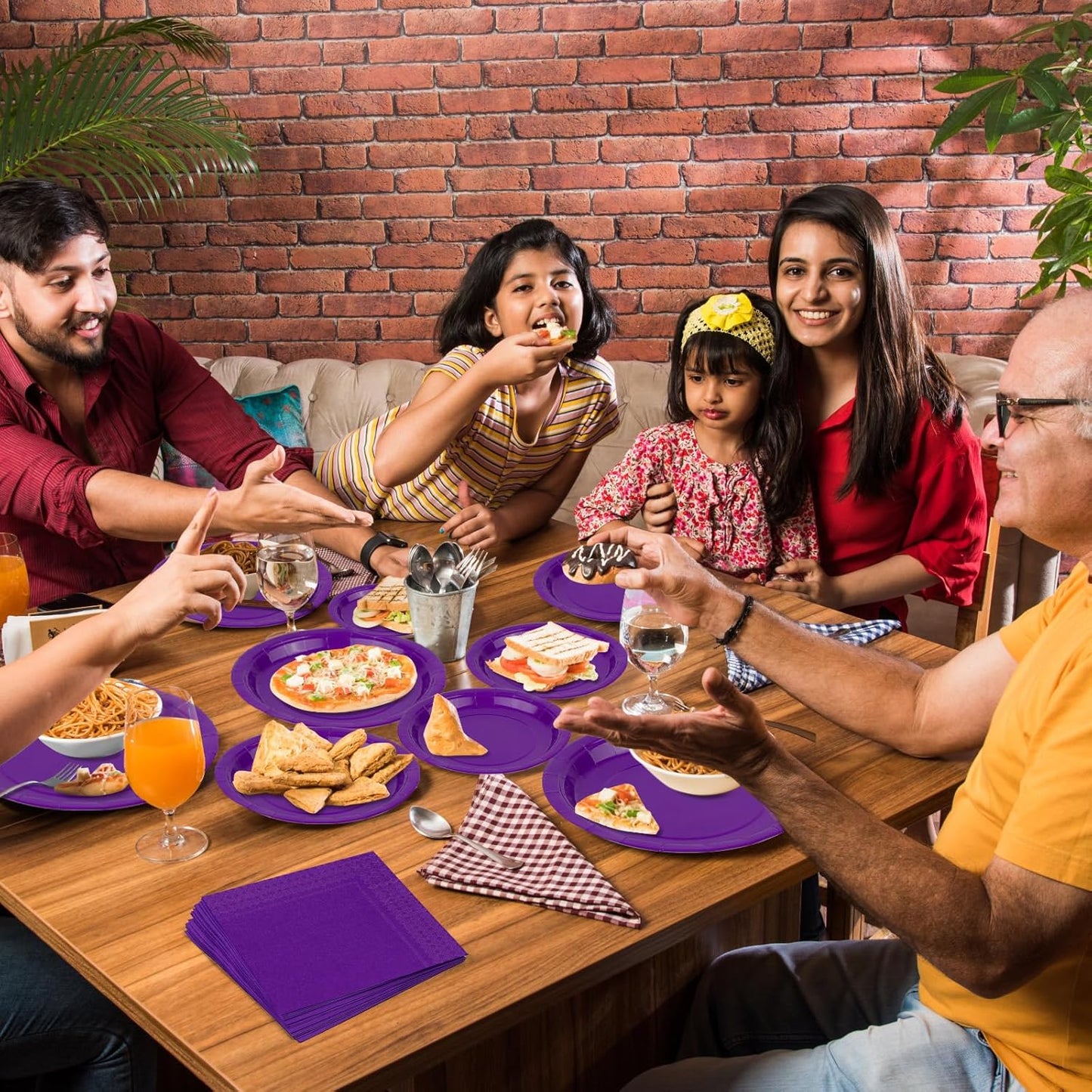Ruisita 48 Pieces Dark Purple Party Supplies Solid Dark Purple Tableware Including 7 Inch and 9 Inch Paper Dinner Plates 2 Ply Napkins for Wedding, Birthday Party, Picnic, Barbecue (Serves 16)