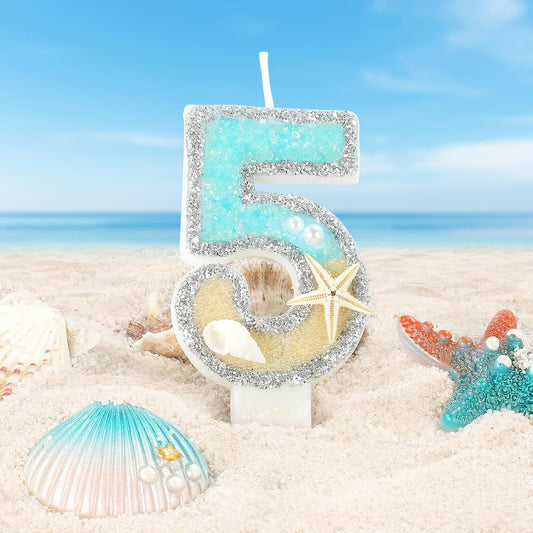 Beach Birthday Candle Starfish Number 5 Candles 5th Cake Candle Blue Birthday Cake Topper Cupcake Decorations Party Decor Anniversary Celebrations Supplies Favors