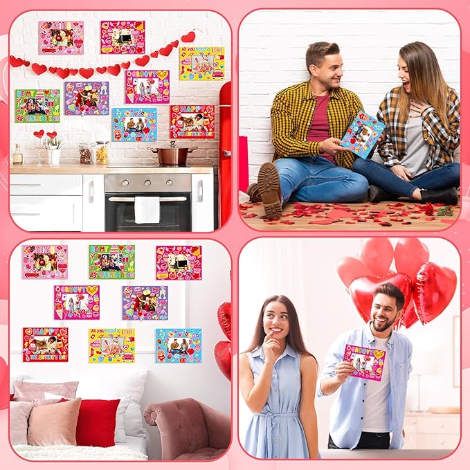 Jetec 48 Sets Valentines Picture Frames Craft Kit DIY Photo Frames Sticker Craft Make Your Own Paper Picture Frame for Home Activities Party Favors Decorations(Pink)