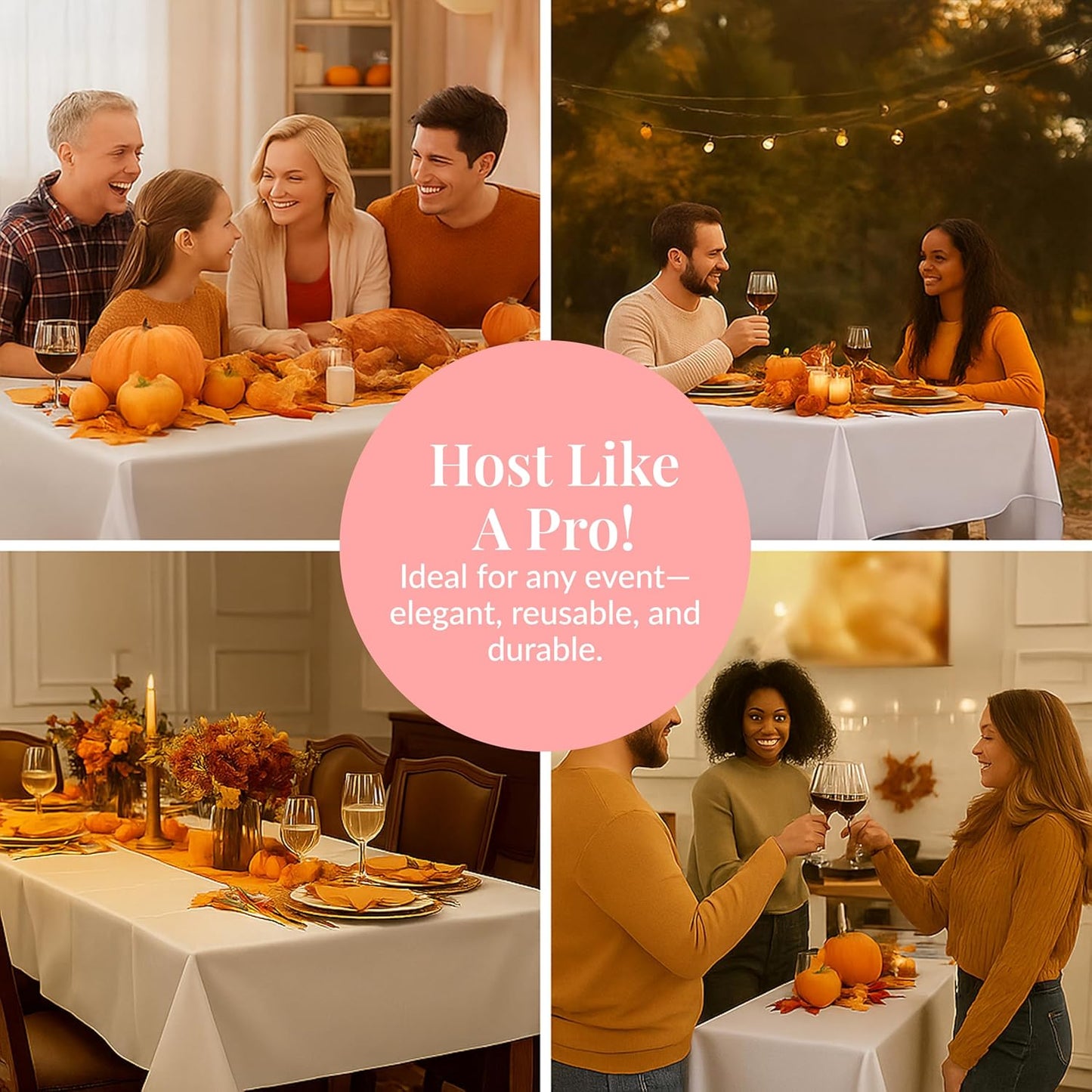 Prestee 48 White Plastic Tablecloth 108x54 Inches - No See-Through Rectangular Disposable Tablecloths for Indoor and Outdoor Events - Heavy-Duty and Waterproof for Holiday and Thanksgiving