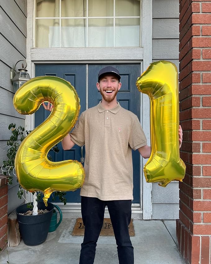 40 Inch Gold 1 Balloon for First Birthday, Gold One 1st Number Balloon Birthday Decorations, 10th 21st, Giant Number 1 Balloon
