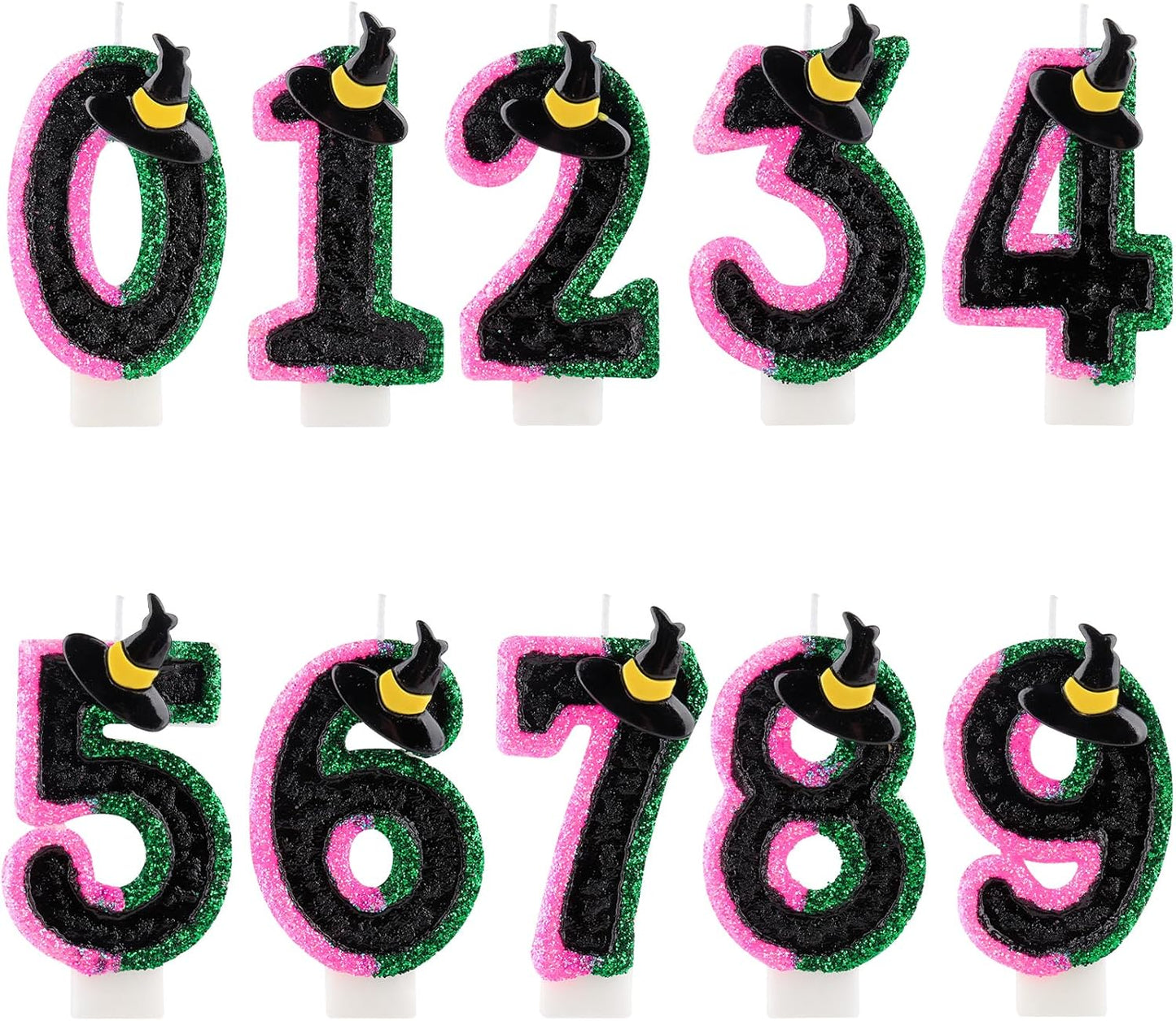 Pink Green Birthday Number 8 Candles for Cake, Pink Green Black Party Decorations, Witch Birthday Decorations for Girls