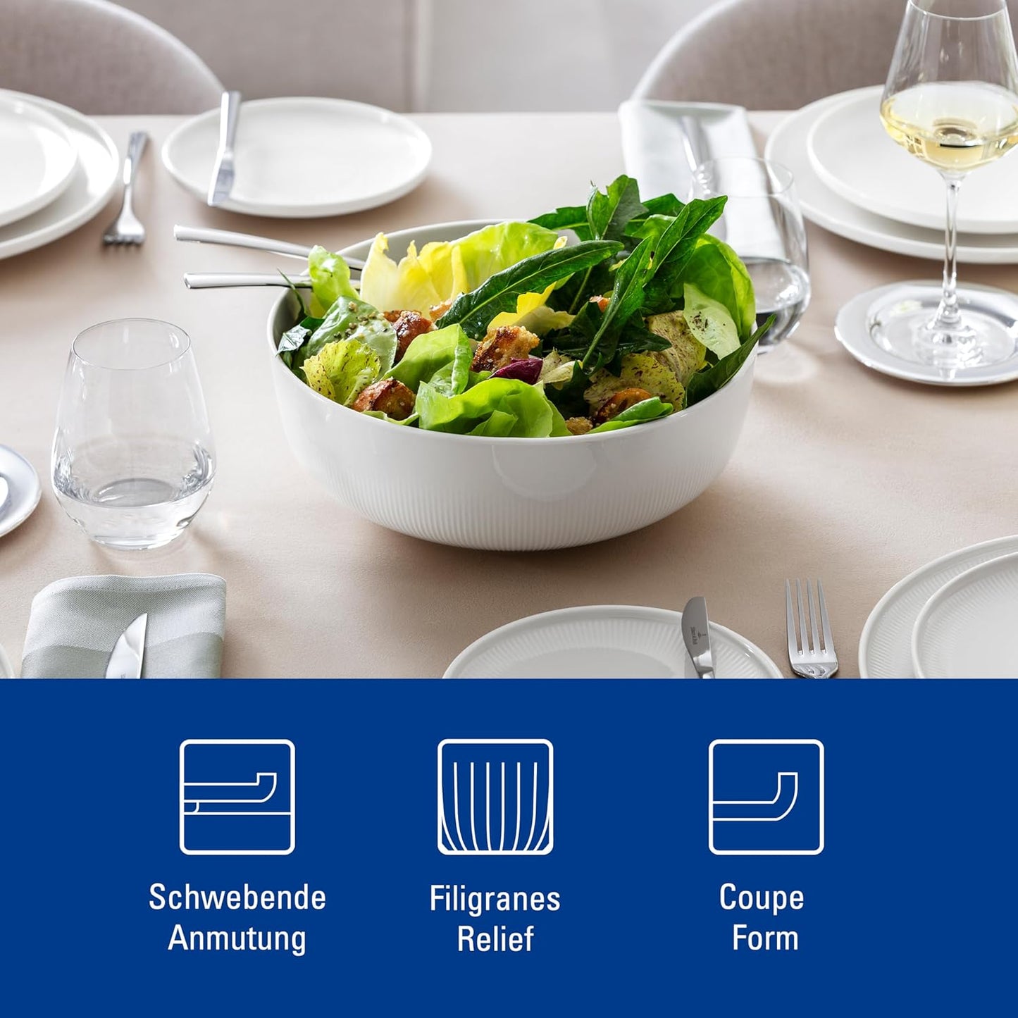 Villeroy & Boch Afina Gourmet Large Serving Bowl, Premium Porcelain, Made in Germany, Dishwasher and Microwave Safe, 10.25x 10.25x 4 in, Stackable, White