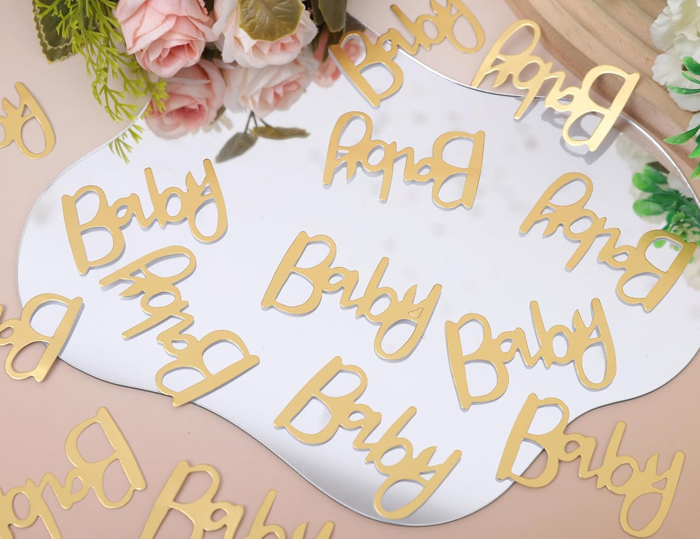 200pcs Baby Shower Confetti- Confetti Party Table Scatter, New Mum Confetti, Gold Foiled Confetti Double, Baby Sprinkle, Gender Reveal Party Supplies, Baby Confetti for Baby Shower