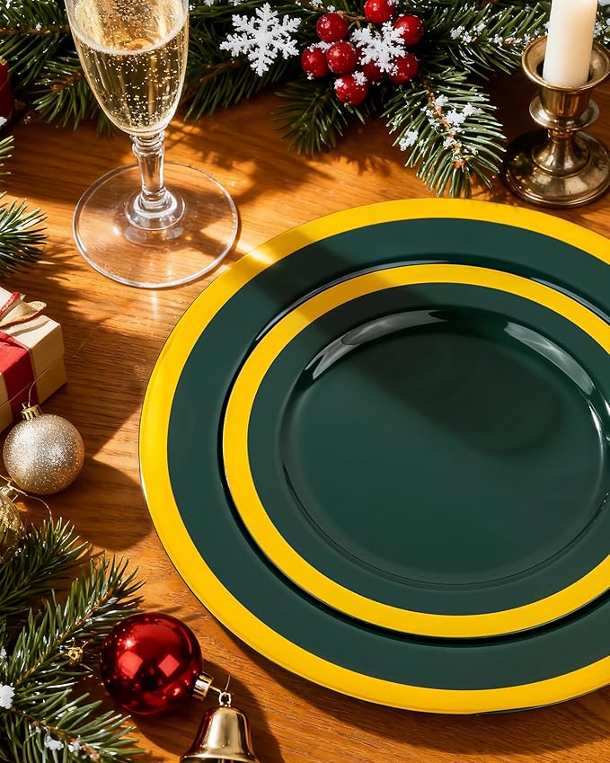 Nervure 102PCS Green Plastic Plates - Disposable Emerald Green Party Plate Include 51PCS 10.25inch Dinner Plates & 51PCS 7.5inch Dessert Plate for Wedding & Party