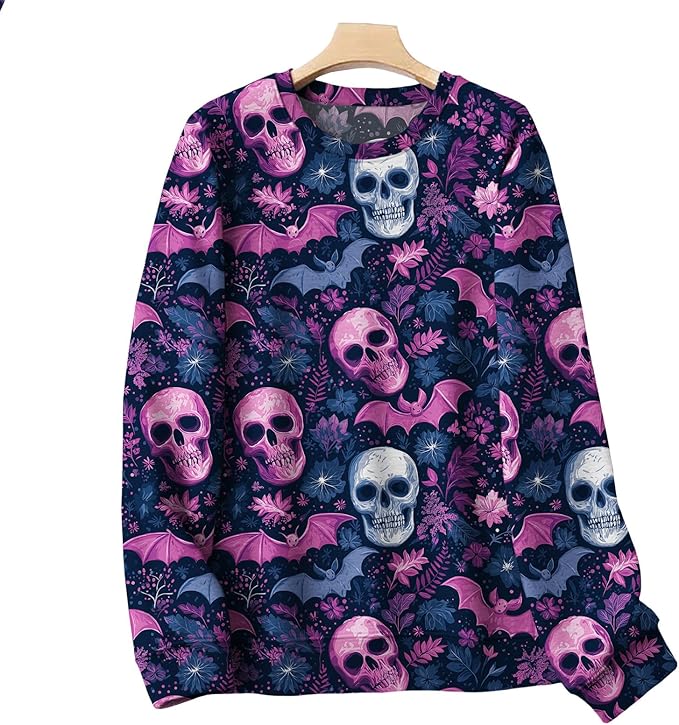 LIZALIG Pullover Cute Sweatshirt Orange Skeleton Fall Festive FunWomens Design Bat Holiday Party Outings Pumpkin Print