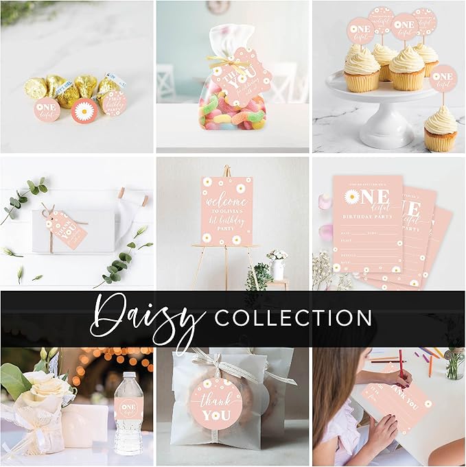 Andaz Press Fancy Frame Kids Party Favor Thank You Tags with String - 48-Pack Daisy Birthday Gift Tags for Favor Bags, Goody Bags, Gift Box, Girls, Baby Shower 1st Birthday Party Favors