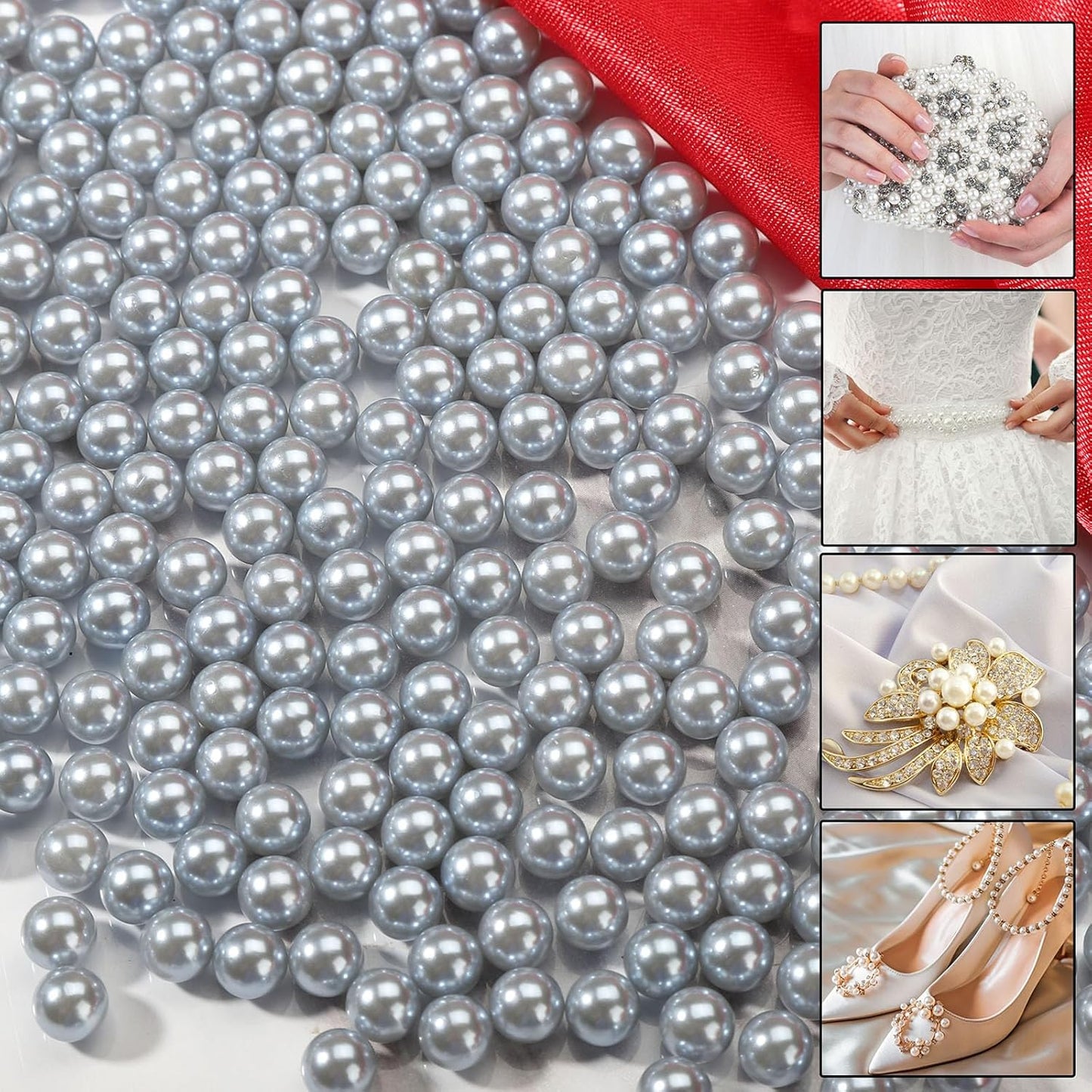 980pcs Undrilled Holeless ABS Faux Pearl Beads for Vase fillers, No Hole Round Pearls for Cosmetic Boxes, DIY Parts, Table Scatter, Wedding, Birthday Party Home Decorating (Silver Gray, 8mm)
