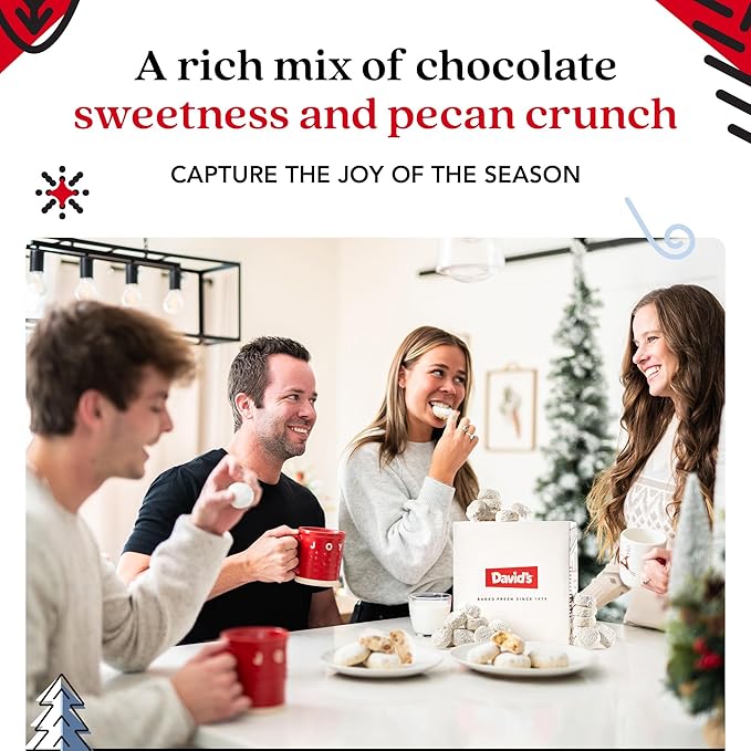 David's Cookies Chocolate Chip Pecan Meltaways Christmas Cookies Gift Box 3 Pack – Soft Butter Cookies with Pecans – 3 lbs Gourmet Holiday Dessert Basket for Celebrations and Special Occasions