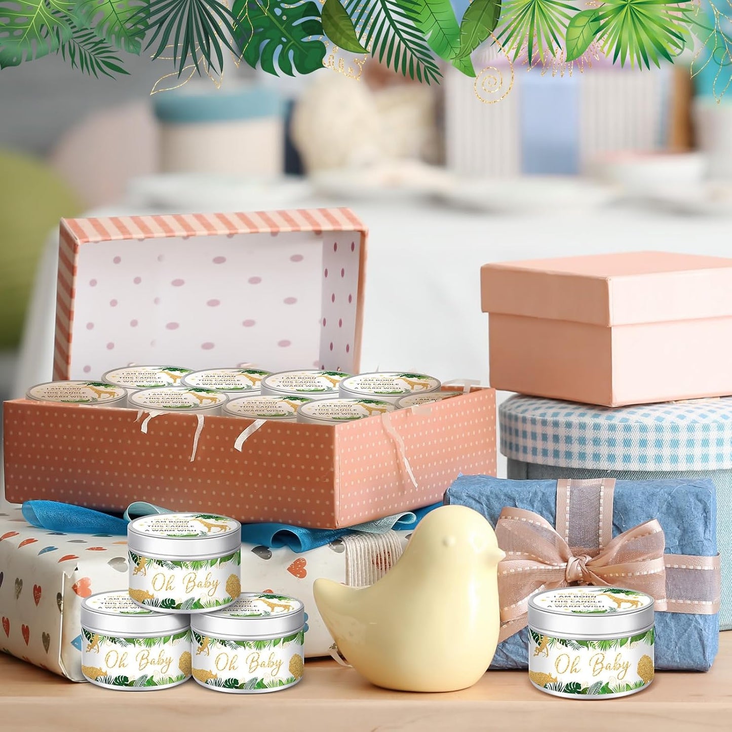 MTLEE 24 Pcs Jungle Animal Baby Shower Party Favors Candles Lavender Scented Baby Shower Favors for Guests Rustic Tealights Candles Gender Reveal Return Gifts Girl Boy (1.2 Oz, Khaki)