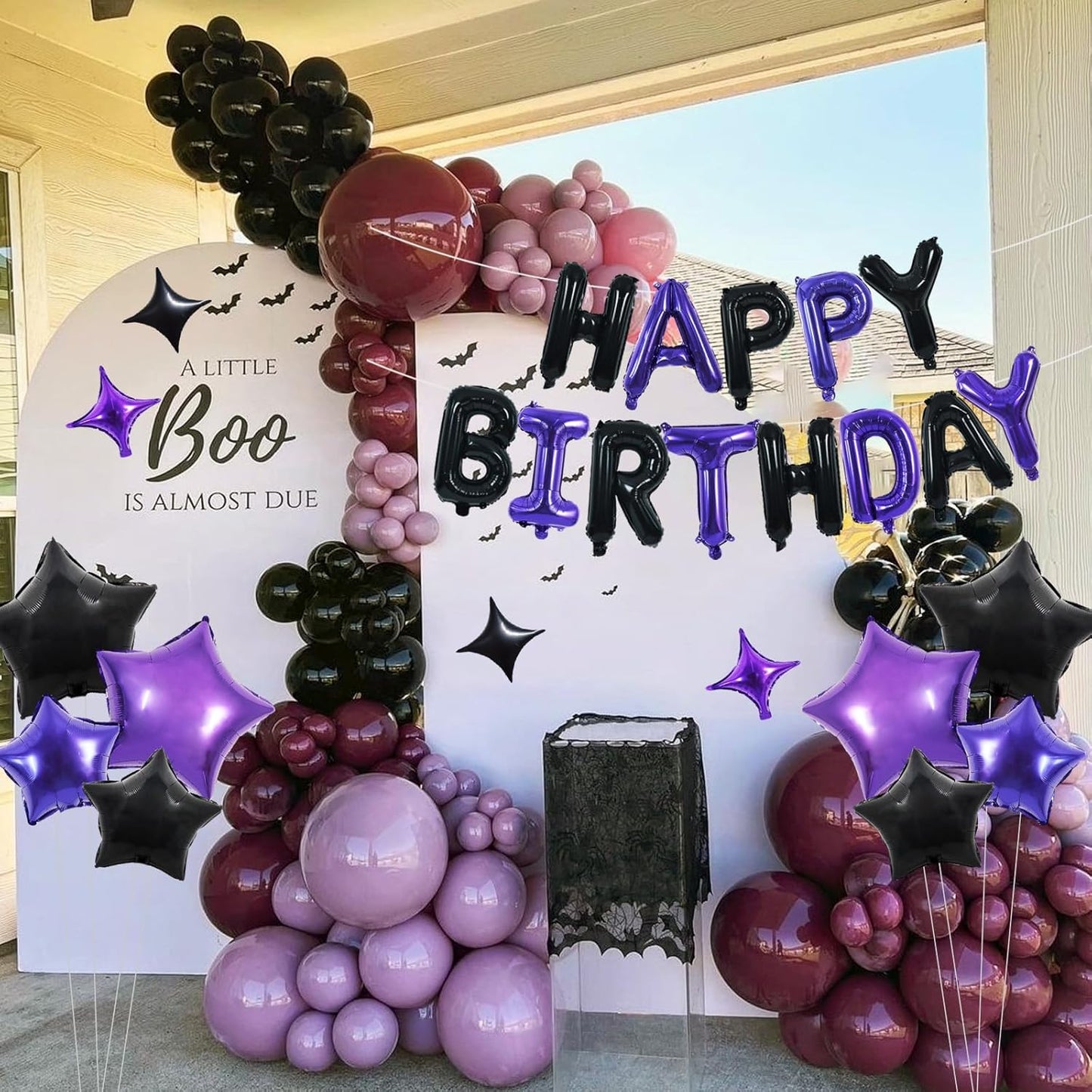 TONIFUL 35PCS Black Purple Happy Birthday Decorations Kit 16 Inch Happy Birthday Balloon Banner Decorations Supplies for Men Women Adults Girls Boys Kids for Halloween Chrismas New Year