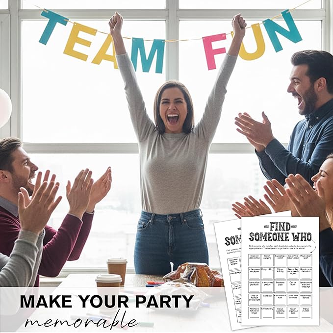 Sahjzk Office Bingo Cards, 25 Unique Randomized 5x7 Sheets, Get to Know You Bingo Game for Adults, Ice Breaker Office Party Games, Team Building Games for Work, High Replay Value - A05